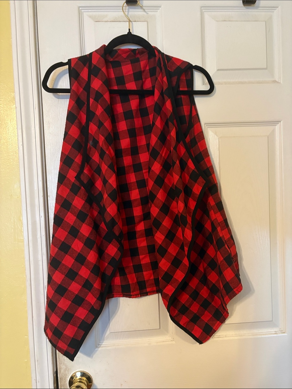 Red and Black Buffalo Plaid Open Drape Vest